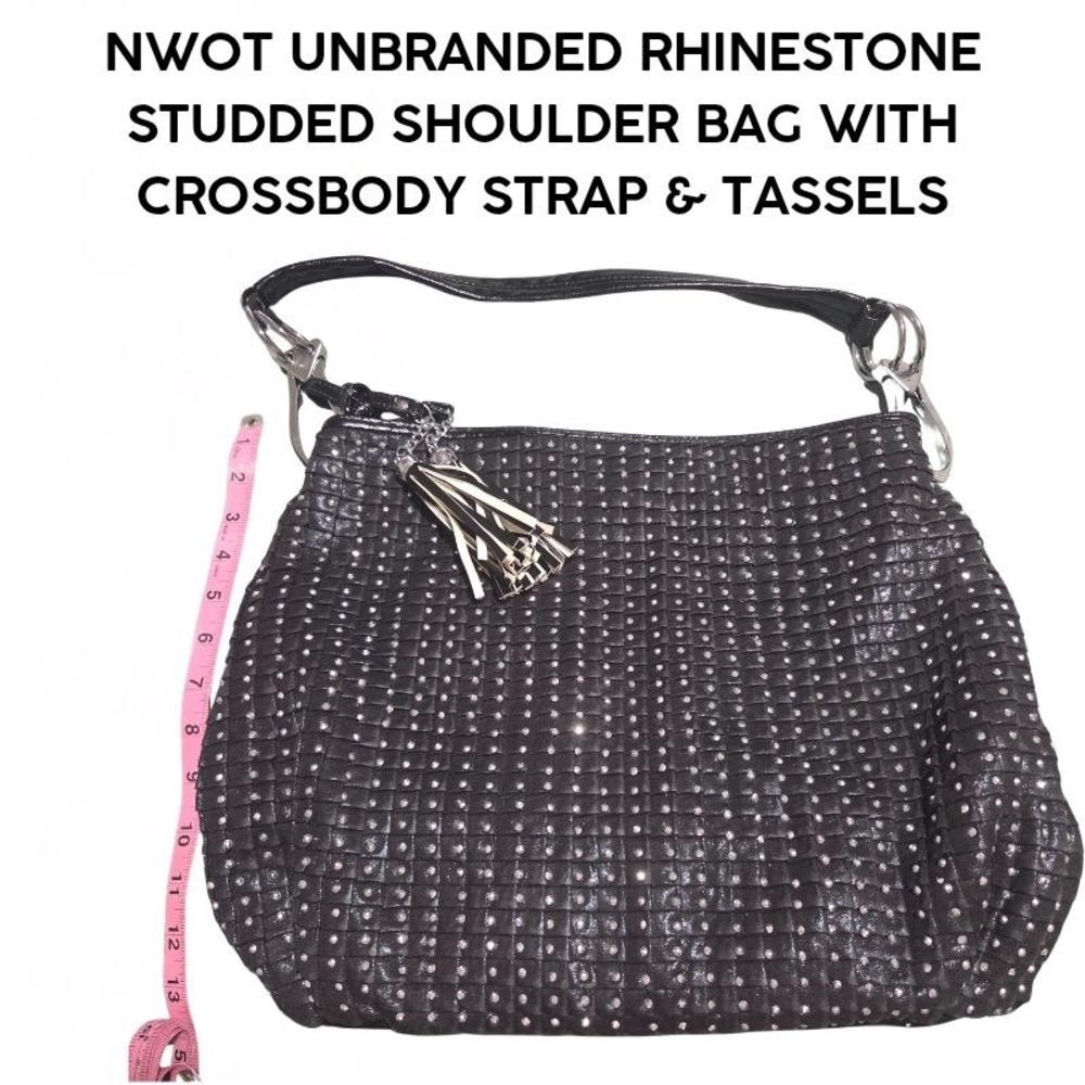 Unbranded Black Rhinestone-Studded Shoulder Bag with Tassel